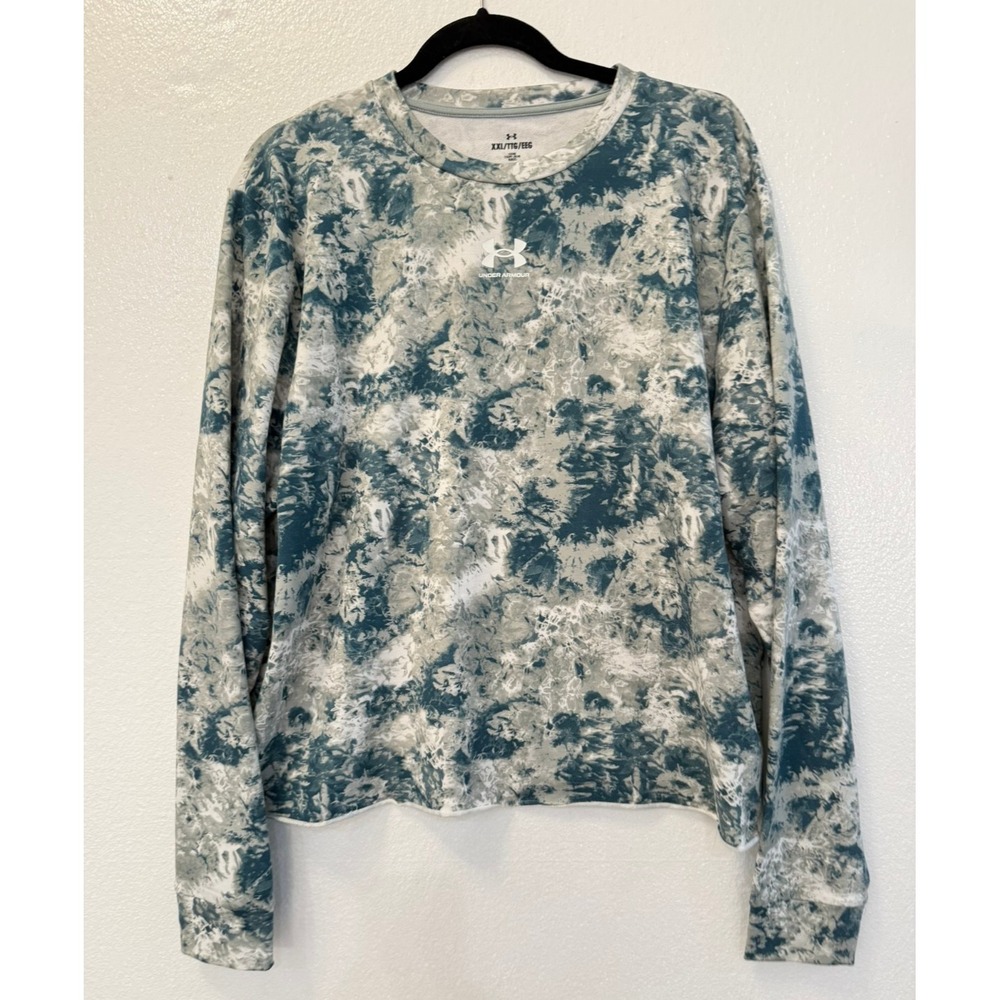 Women's Under Armour Rival Terry Print Crew Long Sleeve T Shirt Green XXL